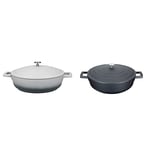 MasterClass MCMSCRD28GRY Shallow Casserole Dish with Lid, Lightweight Cast Aluminium, Induction Hob and Oven Safe, Ombre Grey, 4 Litre/28 cm & Shallow Casserole Dish with Lid, Black, 4L