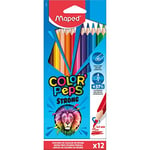 Maped - Crayons de Couleur STRONG Color'Peps - 12 Crayons de Coloriage Ultra-résistants et Ergonomique - Pochette carton de 12 Crayons