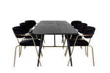 Venture Design Black Veneer & Arrow matgrupp Svart/svart 6 st stolar & bord 180 x 85 cm