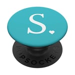 Heart, White Letter S Initial Monogram, Baby Blue, Teal Cute PopSockets PopGrip: Swappable Grip for Phones & Tablets
