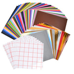 QLOUNI Vinyl Sheets for Cricut, 70PCS Permanent Adhesive Vinyl Sheets Set, 12'' x 12'' Cricut Vinyl Bundle and 2" x 2" Transfer Tape for Vinyl, Self Adhesive Sticker Sheets Assorted Colors