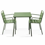 OVIALA Oviala - Ensemble table de jardin carrée et 2 fauteuils acier vert cactus Palavas Vert