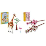 LEGO Creator 3in1 Wild Safari Animals, Giraffe Toy to Gazelle Figures to Lion Model & Cherry Blossoms, Artificial Faux Flowers Set, Makes a Great Desk Decor Accessory for 8 Plus