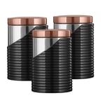3x Kitchen Canisters - Tower T826001RB Linear in Black and Rose Gold