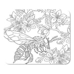 Zentangle Cartoon Bee Insect Bumblebee Flying Among Sakura Flowers Home School Game Player Computer Worker MouseMat Mouse Padch