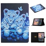 LMFULM® Case for Amazon Kindle Fire HD 10 2015/2017/ 2019 (10.1 Inch) PU Leather Case Protective Shell Smart Case with Sleep/Wake Stand Case Flip Cover Tiger Butterfly