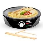 Geepas 1000W Pancake & Crepe Maker - Electric Non-Stick Cooking Plate with Adjustable Temperature Control - Power & Ready Lights Wooden Spreader & Spatula Included - 2 Year Warranty