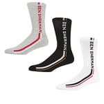 Ben Sherman Mens Thick Crew Sport Socks in Black/White/Grey with Colour Print Authentic Branding - Multipack of 3
