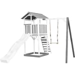 AXI - Beach Tower Aire de Jeux avec Toboggan en blanc, Balançoire & Bac à Sable Grande Maison enfant extérieur en gris & blanc Cabane de Jeu en Bois