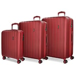 Movom Wood Red Luggage Set 55/65/75 cm Rigid ABS TSA Lock 220 Litre 4 Double Wheels Hand Luggage