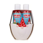 Accentra GNOME & CO Set de bain avec bol en céramique et gel douche 100 ml et sel de bain 110 g Parfum baies glacées Bleu/rouge