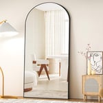 COFENY Miroir sur Pied Arqué, Grand Miroir Mural avec Cadre en Aluminium 192 x 85 cm, Miroir sur Pied Penché ou Suspendu pour Salon, Chambre, Entrée, Noir