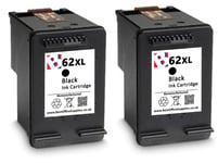 2 x 62 XL Black Refilled Ink Cartridges For HP Officejet 5742e Printers