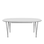 Fritz Hansen - B619 Superellips Utdragbart, Laminat, Vit, Grå pulverlack - Matbord - Arne Jacobsen,Bruno Mathsson,Piet Hein