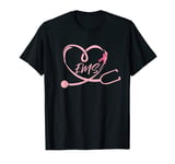 EMS Life Nurse Stethoscope Pink Ribbon Heart Breast Cancer T-Shirt