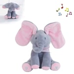NAMEI Plush Toy Peek-A-Boo Elephant, ​Animated Elephant Plush Toy Singing Talking Cute Stuffed Animals for Babies Boys & Girls (Pink)