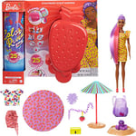Barbie Color Reveal avec Mousse parfumée, poupée et Animal avec 25 éléments mystère Dont 19 sachets Surprise, Thème Fraise, Jouet pour Enfant, GTN18