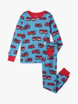 Hatley Kids' Fire Truck Long Sleeve Pyjama Set, Delphinium Blue