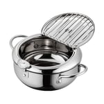 Mini Deep Fryer Pan, Temperature Control Tempura Chip Pan with Lid & Removable Oil Filter Rack, Stainless Steel Cooking Pot for Chicken Legs, Dried Fish, Tempura