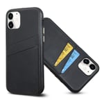 LUCKYCOIN iPhone 11 Pro Max Leather Cases Cover Slim Vintage Top Grain Card Slots Holders with Protective Metal Silver Side Buttons for 2019 New Apple iPhone 11 Pro Max Black