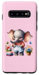 Coque pour Galaxy S10 Bébé éléphant rose en tenue, fleurs et papillons