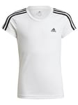 adidas Designed 2 Move Girls 3 Stripes Short Sleeve T-Shirt - White, White, Size 3-4 Years