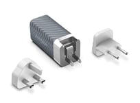 Energizer - Chargeur Rapide USB-A et USB-C 65W - sans Câble - 3 Prises Incluses (EU/US/UK) - Argent/Gris