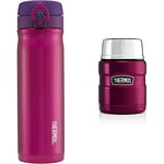 Thermos Stainless Steel Direct Drink Flask, 500 ml - Pink & Stainless King Food Flask - 470 ml, Raspberry, 9.4 x 9.4 x 14.2 cm