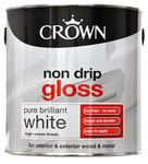 Crown Non Drip Gloss Brilliant White Interior & Exterior Wood & Metal Paint 2.5L