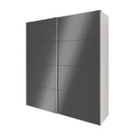 Armoire penderie portes coulissantes blanche et anthracite brillant GoodHome Atomia H. 225 x L. 200 x P. 63,5 cm