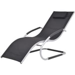Helloshop26 - Transat chaise longue bain de soleil lit de jardin terrasse meuble d'extérieur avec oreiller aluminium et textilène noir - Noir