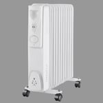 Electric Oil Filled Radiator 11 Fin 2500W Portable Heater Thermostat Gloss White