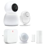 Metronic Kit sécurité Alarme Maison avec caméra rotative 360° (5 pièces) Blanc 495750