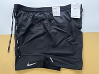 Nike 2 In 1 Shorts FS Dri Fit CJ5647 010 BLACK Mens Running Gym Fitness SIZE XL