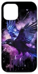 Coque pour iPhone 14 Corbeau bleu foncé dans l'espace nuit Tatouage gothique