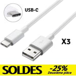 Lot 3 Cables Type USB-C Chargeur Blanc [Compatible Samsung Galaxy S10 S10+ S10E] Port Micro USB 1 Metre