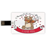 8G USB Flash Drives Credit Card Shape Valentines Day Memory Stick Bank Card Style Teddy Bear with Violin Made with Love Romantic Music Notes Heart I Love you,Red Brown Waterproof Pen Thumb Lovely Jum