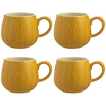 Mason Cash Styling Embossed Chevron Ochre Stoneware Mug Microwave Safe Yellow (Pack of 4)
