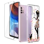 LYZXMY Case for Motorola Moto G10 + Tempered Film Glass Screen Protector - Transparent Silicone Soft TPU Cover Shell for Motorola Moto G10 (6.5") - Girl