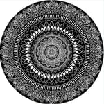 Rund Matta 100cm Svart Mandala Mjuk Badrumsmatta Halkskydd Tvättbar Accent Kast Matta Mjuk Golvmatta för Entré Vardagsrum Sovrum Barnkammare-XIN