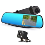 Dual Lens Dash Cam, Mirror Camera Car Dashboard, LESHP 4.3 Inch LCD Dual Lens DVR Video Recorder TFT Rearview Monitor Screen G-Sensor Waterproof for Car Backup Camera HD 1080P