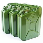 Oxid7® 3x Bidon à carburant 20 litres en métal olive | Convient pour l'essence, le diesel & le bioéthanol | Bidon à essence 20L avec homologation UN & type de construction testé