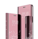 Wuzixi Case for Xiaomi Poco F2 Pro. Plating Ultra Slim Fit Mirror Makeup Plating Flip Case, Mirror Protective Case with Kickstand, phone case for Xiaomi Poco F2 Pro.Rose gold