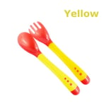 2pcs/set Feeding Spoon Fork Baby Flatware Utensils Set Yellow