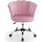 COSTWAY Velvet Swivel Rullstol, kronbladsform - Justerbar höjd H 74-82 CM Rosa Rosa