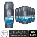 Dove Men+Care Roll On Advanced Antiperspirant Deodorant Clean Comfort 50ml, 18Pk