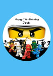 NINJAGO PERSONALISED BIRTHDAY CAKE TOPPER EDIBLE WAFER PAPER 7.5" ninja Zane