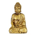 relaxdays Statue de Bouddha Jardin, résistant aux intempéries et au Gel, Assis, Objet déco, HLP 17 x 10 x 7 cm, doré