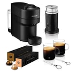 Nespresso Coffee Machine Barista Bundle includes Vertuo Pop black by Magimix, Milk Frother, 2xNespresso Mugs, 2xSpoons, Melozio Coffee Pods and Chiaro Coffee Pods