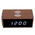 Digital Alarm Clock Wireless Charger Function MDF PVC LED Display Brown Inde GHB